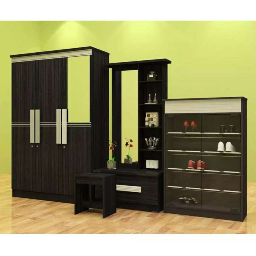 Paket Lemari Pakaian 3 Pintu + Cermin + Meja Rias + Rak Sepatu